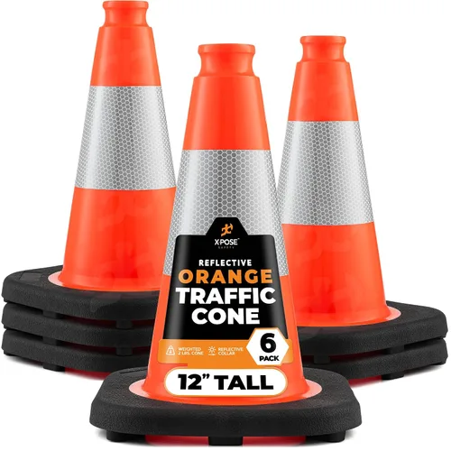Vista 36 de Xpose Safety Conos de tráfico naranjas de 12 pulgadas con collar de 4 pulgadas, paquete de 4 conos de seguridad de plástico PVC multiusos