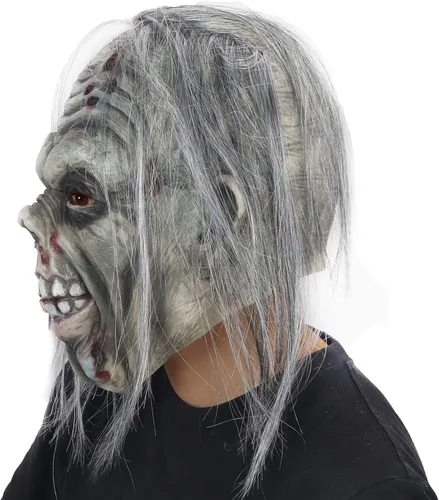 Vista 3 de Máscara de Halloween gris zombie máscara monstruo espeluznante mordida látex máscara de cicatriz