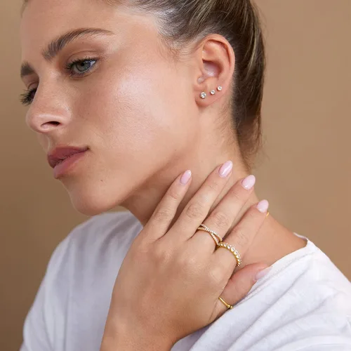 Vista 5 de PAVOI 14K Gold Plated Solid 925 Sterling Silver Post Cubic Zirconia Stud Flat Back Earrings for Women Cartilage Earring Helix Piercing Jewelry