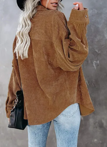 Vista 6 de Astylish - Camisas de pana para mujer, blusa informal de manga larga con botones