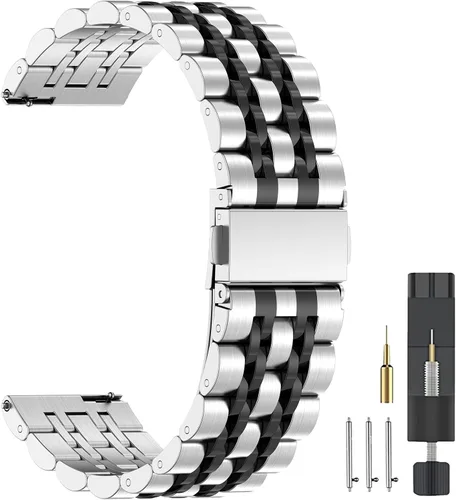 Vista 14 de ZPJPPLX 20mm 22mm Quick Release Metal Watch Band for Garmin Samsung Amazfit Negro