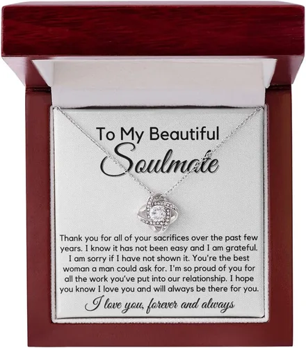 Vista 6 de to My Soulmate Love Knot Necklace - My Lovely Wife, Gifts for Girlfriend, Romantic Gifts for Her from Husband to Wife, Valentine's Day, for Wife BS1