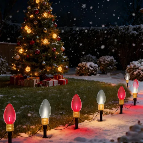 Vista 9 de 11.58m luces LED multicolor para camino de Navidad, 25 luces multicolor extensibles resistentes al clima para camino de Navidad con bombillas LED C9