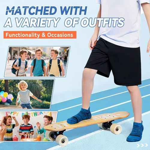 Vista 6 de Calcetines de tobillo para niños, calcetines deportivos de corte bajo de algodón para niños pequeños, 6 pares