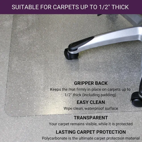 Vista 4 de Marvelux Tapete para silla de oficina de policarbonato resistente de 47 x 53 pulgadas con borde para alfombras, protector de alfombra transparente