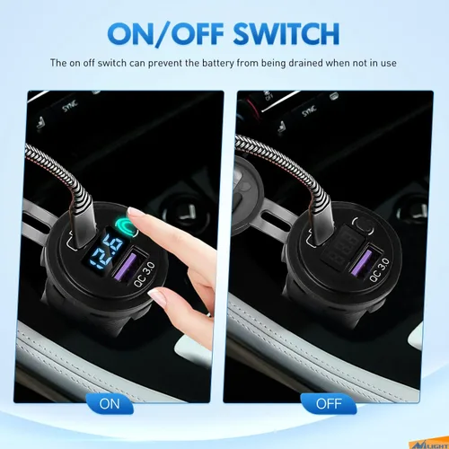 Vista 4 de Nilight Enchufe USB PD tipo C y QC 3.0 USB de carga rápida 12V 24V Enchufe de coche Voltímetro Interruptor de encendido/apagado Kit de alambre