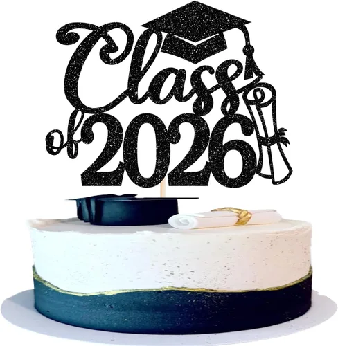 Vista 25 de Rsstarxi 1 paquete de decoración de pastel con purpurina para la clase de 2026, decoraciones de graduación 2026, tapa de felicitaciones