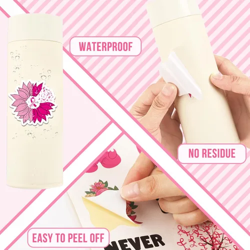 Vista 6 de MARFOREVER 200 piezas de calcomanías de conciencia del cáncer de mama, calcomanías de cinta rosa para mujeres y niñas, calcomanías de vinilo