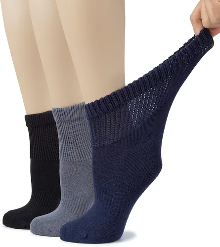 Vista 44 de Hugh Ugoli Calcetines tobilleros de algodón para mujer para diabéticos, anchos, sueltos, elásticos, puntera sin costuras, semiacolchado superior sin