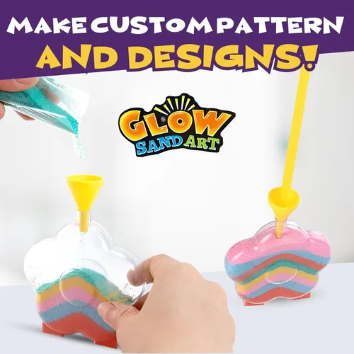 Vista 3 de Crea tu propia actividad artística de arena mágica con purpurina Kits de arena personalizados de colores que brillan en la oscuridad para niños
