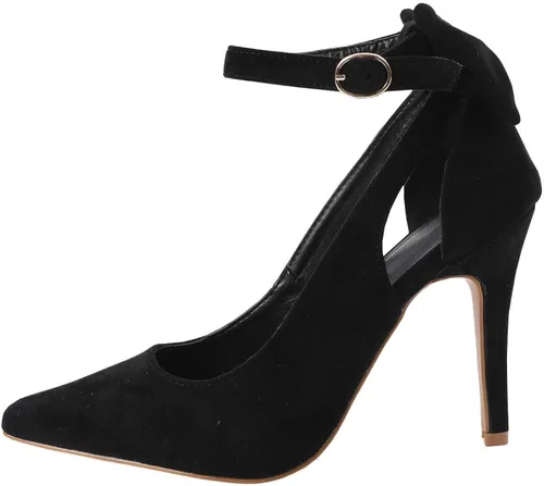 Vista 3 de PiePieBuy Zapatos de tacón alto y puntiagudos para mujer, con correa en el tobillo, para bodas, sandalias para vestido con moño trasero