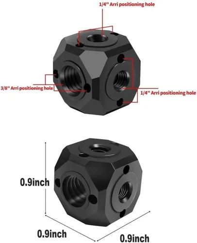 Vista 2 de Adaptador de montaje de extensión de zapata fría mini hexaedro con 1/4", 3/8" con orificio de tornillo para GoPro 13/12/11/10/9, Insta360, iPhone