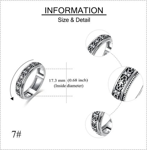 Vista 11 de YAFEINI Anillo giratorio de plata de ley con elefante, mal de ojo, abeja, cruz, cráneo, montaña, luna triple, conejo, anillo giratorio