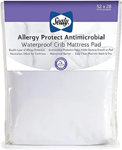 Vista 2 de Sealy Baby Allergy Protect - Protector de colchón para cuna infantil impermeable y antimicrobiano, duradero, cómodo y lavable a máquina y apto