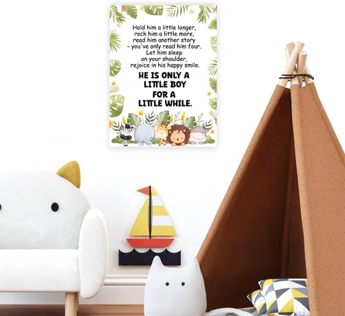 Vista 6 de Letrero con texto en inglés "Hold him a Little Long", tema de safari, inspirador para niños, guardería, pintura impresa, cartel de arte