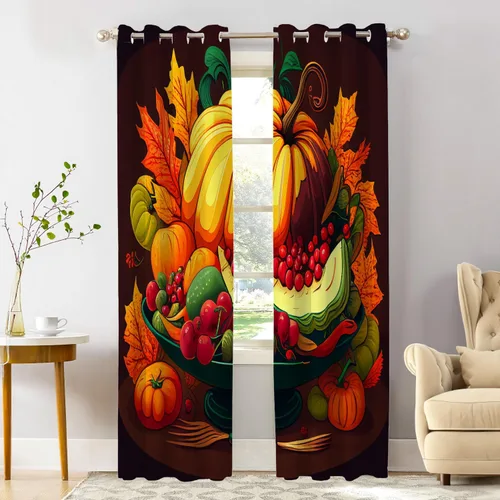 Vista 361 de Shrahala Orange Autumn Autumn Blackout Curtain Tiers, Fall Kitchen Valance Light Blocking Tier Drapes with Rod Pocket, 2 Pack 26 X 24 in