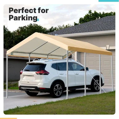 Vista 5 de Cubierta de toldo de repuesto para carport para carpa de automóvil, cubierta de refugio de garaje, lona con cuerdas elásticas de bolas