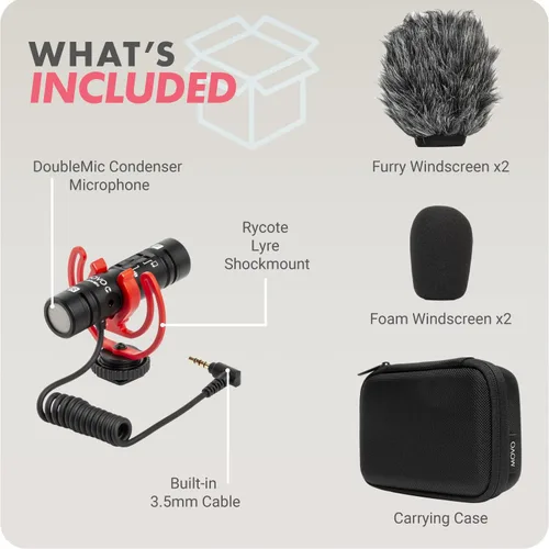 Vista 7 de Movo DoubleMic V2 Micrófono de escopeta de dos caras para vlogging de cámara - Micrófono externo de doble cápsula para iPhone, Android, teléfonos