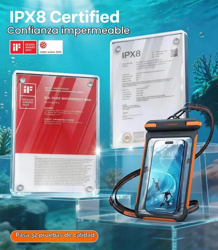 Vista 4 de TORRAS IPX8 impermeable teléfono bolsa flotante, pantalla táctil Funda impermeable para teléfono con cordón, bolsa seca universal, se adapta a