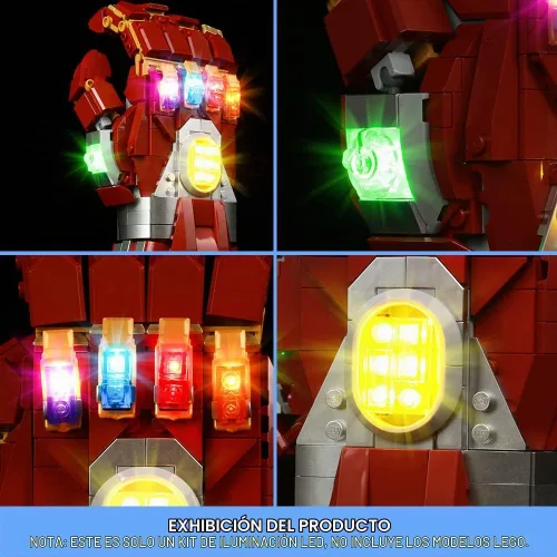 Vista 3 de VONADO Kit de luz LED compatible con Lego Nano Gauntlet 76223, iluminación de bricolaje compatible con Iron Man Gauntlet Lego 76223