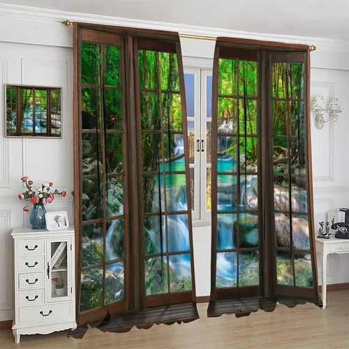 Vista 176 de Cortinas de paisaje, ventana 3D, primavera, bosque, vida silvestre, paisajes de naturaleza, dormitorio, sala de estar, cortinas térmicas opacas de 2