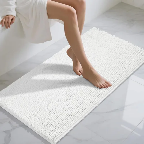 Vista 102 de Yimobra Tapetes de baño lavables, de chenilla súper suave y absorbente, para suelo y alfombra, de secado rápido, antideslizante, para bañera y Beige