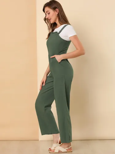 Vista 4 de Allegra K Overol de algodón casual vintage con bolsillos anchos para mujer