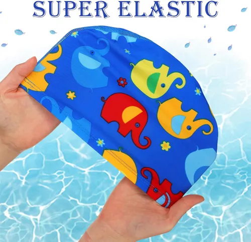 Vista 2 de Geyoga Gorros de natación para niños, 3 piezas, unisex, de poliéster, para piscina, gorra de verano para niños y niñas, pelo largo y corto