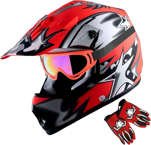 Vista 12 de 1Storm - Casco de motocross para jóvenes y niños, color negro mate + gafas + paquete de guantes negros para jóvenes MG