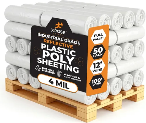 Vista 36 de Xpose Safety Láminas de plástico transparente – Rollo de 10 x 100 pies – Hoja de polietileno resistente de 3.4 mil – Impermeable, a prueba de polvo