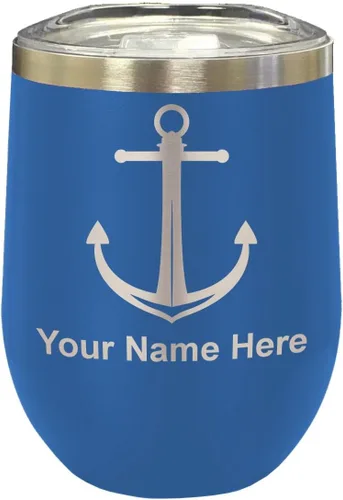 Vista 26 de LaserGram Vaso de vino de acero inoxidable de doble pared, ancla de barco, grabado personalizado incluido (negro)