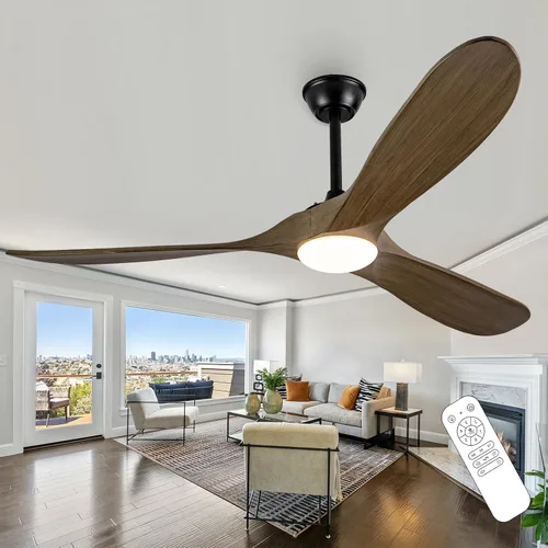 Vista 14 de Ventilador de techo de madera natural de 42 pulgadas con luces y control remoto, ventilador de 3 aspas para exteriores/interiores para patio y sala