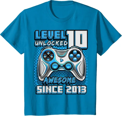 Vista 46 de Level 10 Unlocked Awesome 2013 Video Game 10th Birthday Boy T-Shirt, Negro