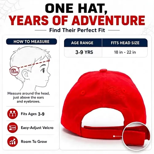 Vista 5 de Marvel Spider-Man Baseball Cap for Boys, 3D Adjustable Kids Hat, Ages 3-9 rojo/azul