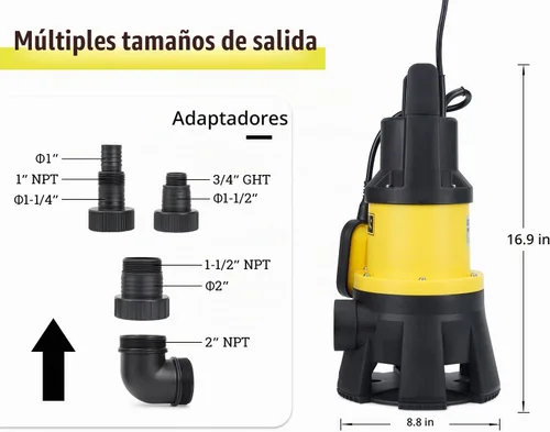 Vista 5 de Bomba sumergible de sumidero de 6000 GPH con interruptor de flotador, bomba de efluente de aguas residuales de 1.5 HP con cable de alimentación