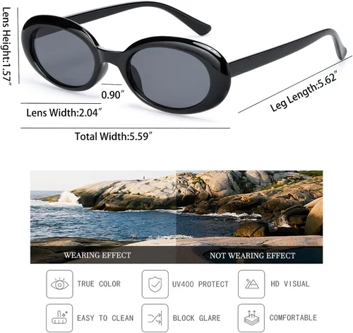 Vista 6 de knliwkm 2 pares de lentes de sol retro ovalados para mujeres y hombres, cara pequeña de los años 90, Y2K, lentes vintage delgados