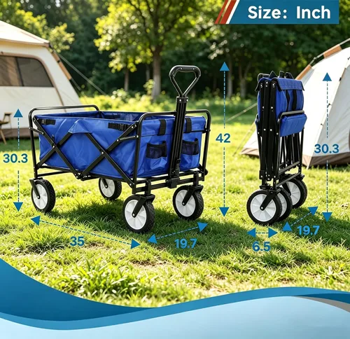 Vista 8 de Carrito plegable portátil plegable para playa, carrito de deportes al aire libre, camping, carrito de utilidad resistente con asa ajustable