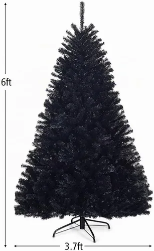 Vista 7 de Goplus Árbol de Navidad negro sin luz de 6 pies, árbol de Halloween artificial con 1036 puntas de rama, soporte de metal, árbol completo de Navidad