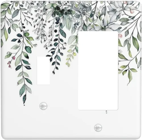 Vista 36 de Cubierta de tomacorriente eléctrico dúplex individual estilo campestre con diseño floral de flores y pájaros en blanco y negro, placa de pared de 1