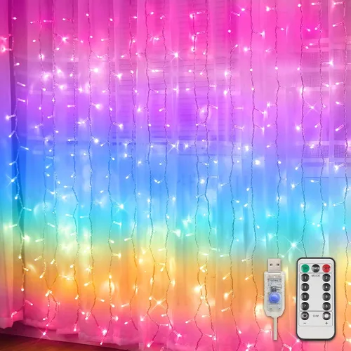 Vista 13 de suddus Luces de Cortina para Dormitorio, 90 Luces LED de Cadena Colgantes para Exteriores, Luces de Cortina de Hadas para Interiores para Navidad