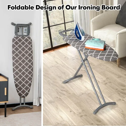 Vista 8 de COSTWAY Tabla de planchar de tamaño completo, soporte de hierro plegable con cubierta de tabla de planchar adicional, altura ajustable de 7