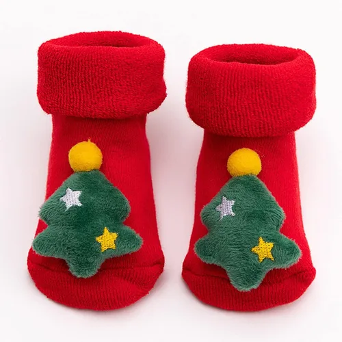 Vista 4 de Calcetines de Navidad para recién nacidos, de dibujos animados, para invierno, gruesos, antideslizantes, para el suelo, productos para bebés