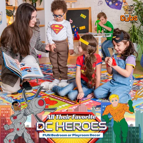 Vista 11 de DC Super Friends - Alfombra educativa para niños, alfabeto, emociones y rasgos de héroe ABC, alfombra de aprendizaje de habilidades sociales