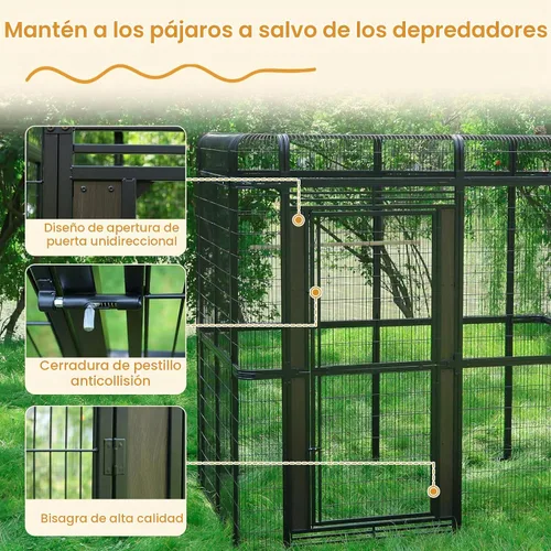 Vista 5 de wonline Jaula para pájaros extra grande de 10 pies para periquitos, pajarera al aire libre, jaula para loros con percha, jaula para aves resistente