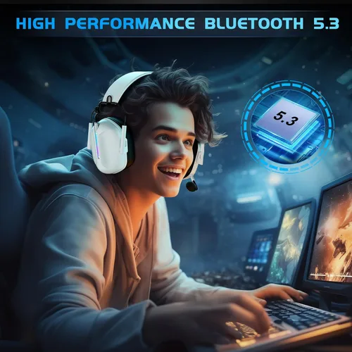 Vista 7 de Gvyugke Auriculares inalámbricos para juegos para PS5, auriculares USB de 2.4 GHz con micrófono para PS4, PC, Nintendo Switch, Mac, computadora