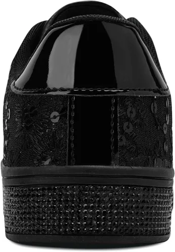 Vista 5 de UUBARIS Tenis con purpurina para mujer, diseño floral, elegante, con diamantes de imitación, para boda, novia, zapatos de lentejuelas brillantes