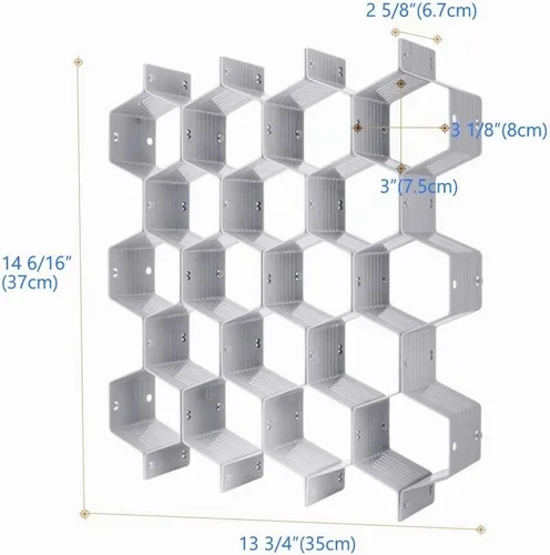 Vista 5 de Poeland Organizador de Divisor para Cajones DIY de Plástico en Nido de Abejas Gris, Juego de 2 Gris (2 unidades)