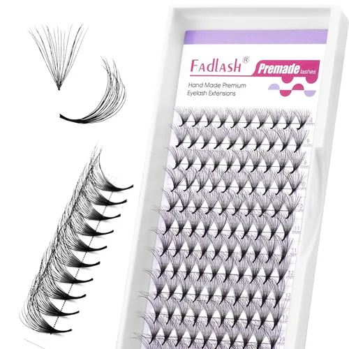 Vista 18 de FADLASH Extensiones de pestañas postizas en abanico con base puntiaguda 10D, extensiones de pestañas postizas de tallo medio, extensiones