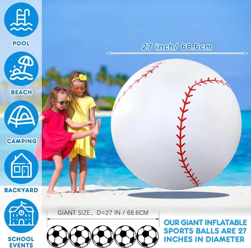 Vista 2 de Lewtemi 2 unidades de béisbol y fútbol inflables gigantes de 27 pulgadas, bolas de playa inflables grandes, globos de gran tamaño para fiesta