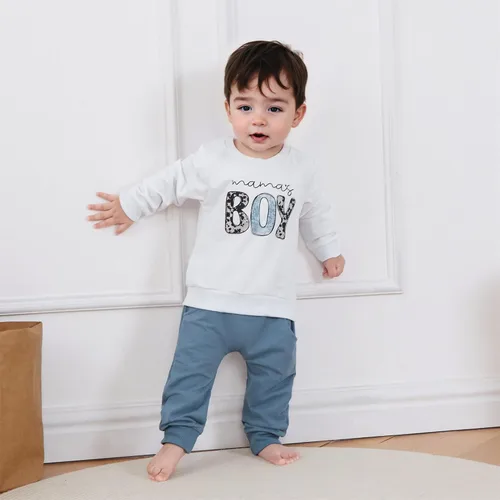 Vista 3 de Conjunto de 2 piezas de sudadera con estampado de letras y cuello redondo para bebé niño